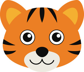Adorable Cartoon Tiger Face Cute Orange Stripes Illustration