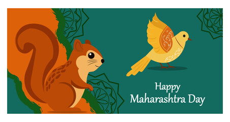 Happy Maharashtra Day Horizontal Vector Banner Set - State Symbols & Gateway of India Illustrations-01