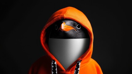 Penguin has a hoodie blank at its neck with a 4th of July flag background. Adorable penguin apparel features a neck opening showcasing a patriotic july celebration backdrop.