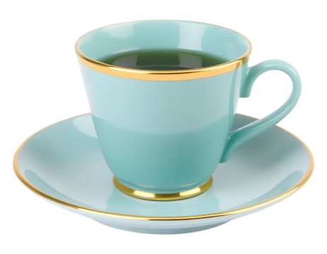 Elegant Turquoise Teacup and Saucer with Gold Trim