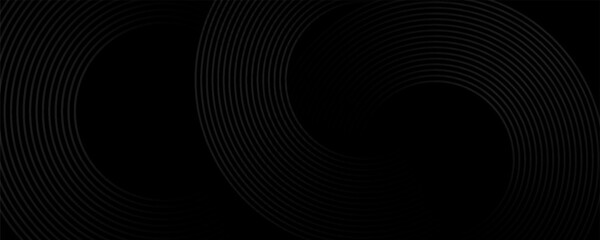 Black abstract background with circle lines. Modern black gray gradient rings. Suitable for banner, cover, poster, website, presentation, brochure, flyer, header