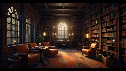 library at night