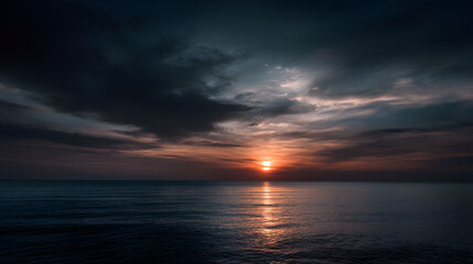 Obraz premium Moody Sunset over Ocean Dark, Elegant Simplicity