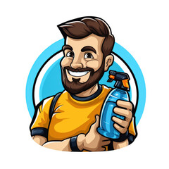 Man holding spray bottle illustration