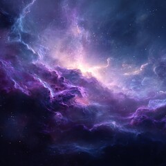 Fototapeta premium Vibrant purple and blue nebula with shining stars in deep space.