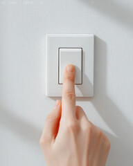 Finger switches off light, demonstrating energy efficiency, feels responsible