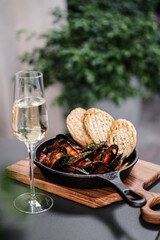 An exquisite presentation of gourmet grilled vegetables and sparkling wine