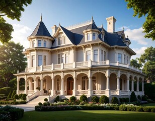 Grand Victorian home in sunlit garden