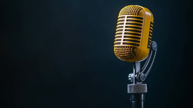 Vintage Yellow Microphone on Dark Background