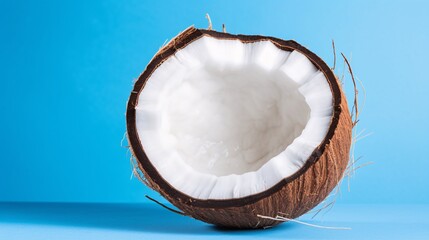 Isolated Coconut Half on Cyan Background