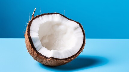 Half Coconut on Blue Background