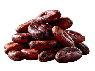 Obraz premium Raw cacao beans in small scattered pile with natural shell texture, isolated on transparent background --ar 4:3 --v 7.0 --p 537mr6h --s 250