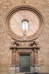 Historic Santos Juanes Church Facade With Grand Sundial in Valencia Spain. Baroque Architecture, Iconic Landmark, Religious Site
