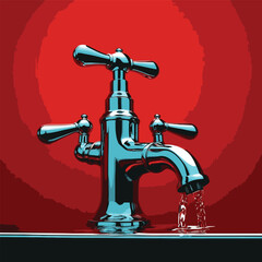 comic style vector water faucet image for graphic design