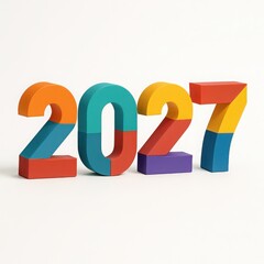 Colorful Block Numbers 2027 on White Background