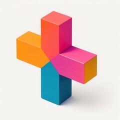 Obraz premium Colorful Geometric Cross Shape Composed of Cubes