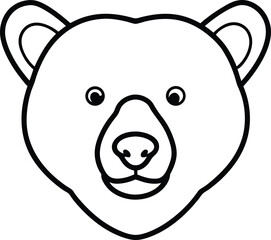Adorable Bear Face Line Art Illustration, Simple Cartoon Bear Head Design