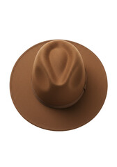 Isolated Top View Brown Fedora Hat Fashionable Headwear Accessory
