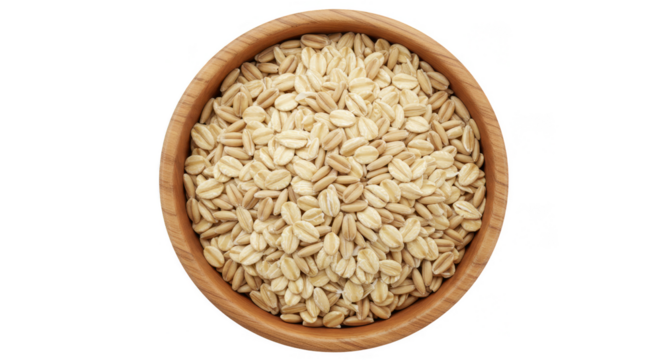Isolated Top View of Grain Oats in Wooden Bowl Transparent Background