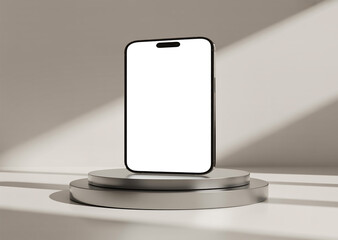 Modern smartphone mockup on minimalist display stand