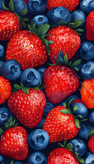 Vibrant Strawberries and Blueberries Fruit Illustration background