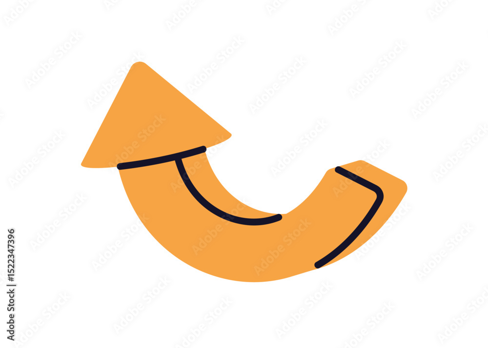 Aufkleber Arrow pointing up and back. Pointer, curved bent shape with dynamic motion. Direction symbol, navigation sign. Return icon for web interface. Flat vector illustration isolated on white background