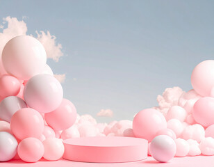 パステルピンクな風船と台（生成AI　Generated Image）