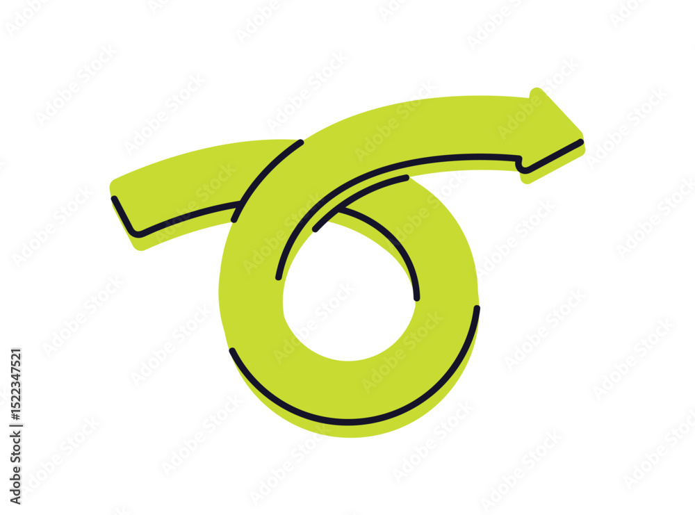 Fototapete Arrow in loop motion, showing return, refresh and restart. Curved twisted circular shape, pointer for cycle, rotation, redo and turning action. Flat vector illustration isolated on white background