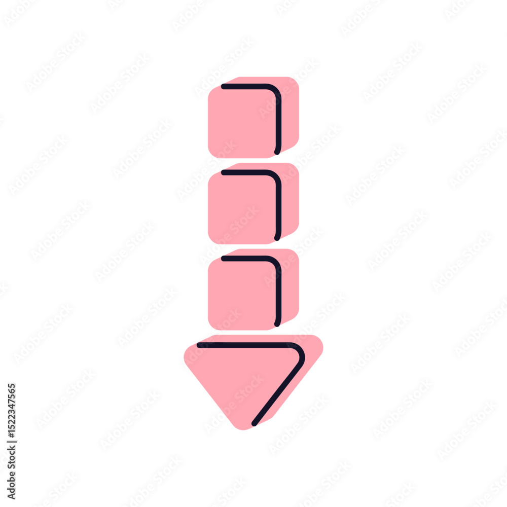 Poster Arrow pointing down, download action. Pointer showing downward movement, direction. Loading process sign. Indicator for app, web interface. Flat vector illustration isolated on white background