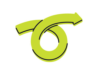 Arrow in loop motion, showing return, refresh and restart. Curved twisted circular shape, pointer for cycle, rotation, redo and turning action. Flat vector illustration isolated on white background