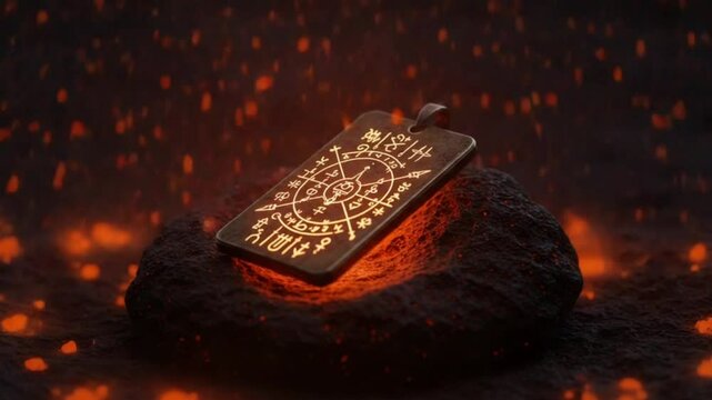Ancient Pendant symbolizing colorful auras swirling above the carvings