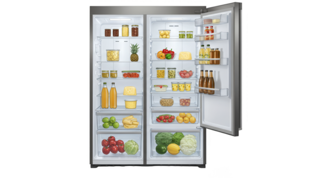 Isolated Transparent Background of a Refrigerator Interior with Fresh Food