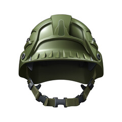 Olive green tactical helmet on black background
