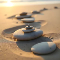 Selbstklebende Fototapeten Zen Style Stones on Beach Sand © Stefanos