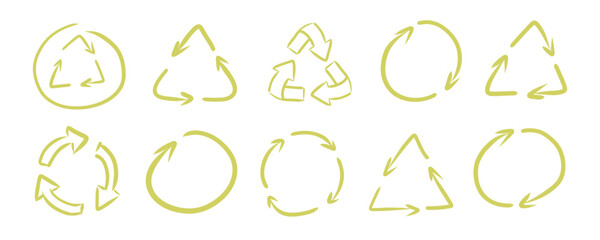 Hand draw recycle arrows set