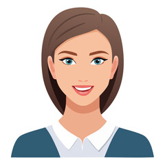 Flat Vector. Portrait of only one Woman. Simple Background.