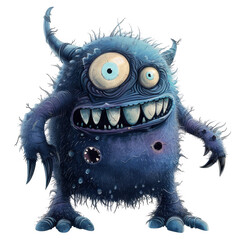 A blue furry monster with horns and teeth
