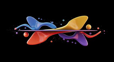 Abstract Colorful Paint Splashes with Reflection on Black Background Design Element