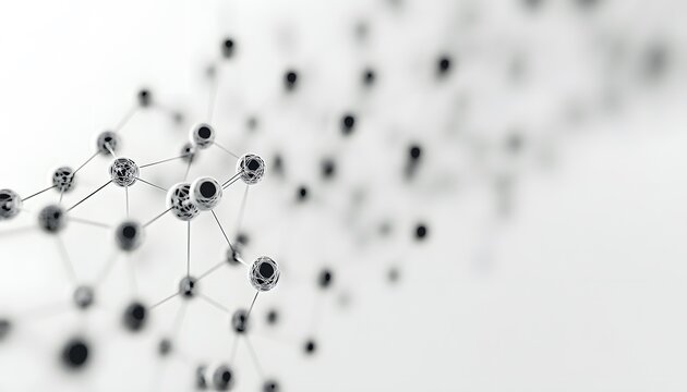 Network of interconnected spheres in grayscale.