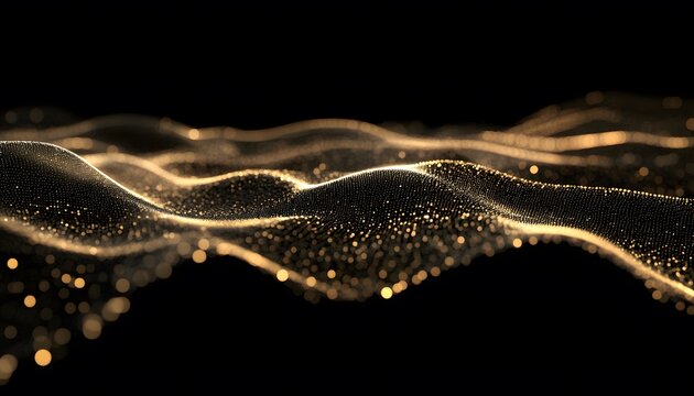 Abstract gold particles forming a wave pattern.