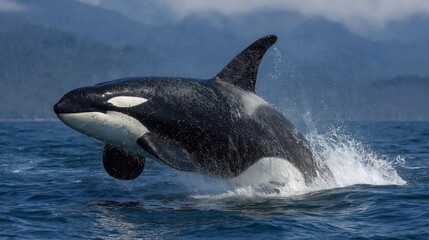Fototapeta premium Majestic Orca Whale Breaching the Surface in its Natural Habitat, displaying agility