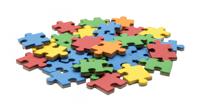 Isolated Transparent Puzzle Pieces Colorful Jigsaw Toy for Background Use