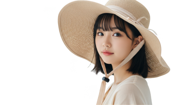 Isolated Transparent Portrait Of Pretty Young Woman With Straw Hat