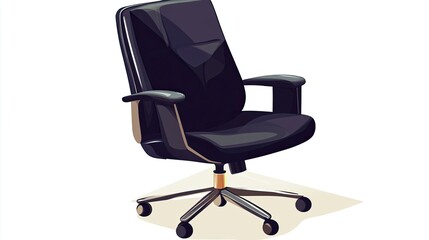 Cartoon illustration of a black rolling chair on white background