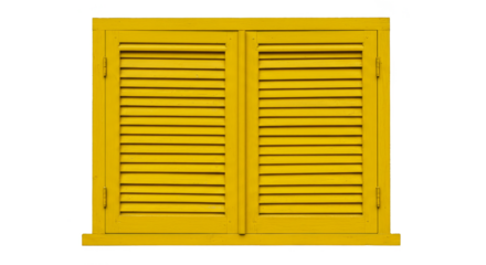Isolated Transparent Yellow Wooden Window Shutter with Vintage Rustic Look