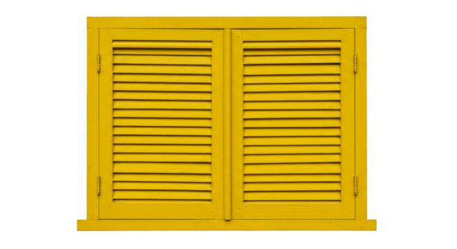 Isolated Transparent Yellow Wooden Window Shutter with Vintage Rustic Look
