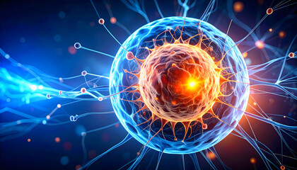 Stylized Atom with Colorful Electron Particles - Digital Science Illustration