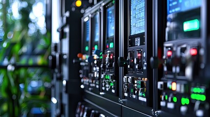 Control Room Display with Electronic Equipment and Monitoring Systems