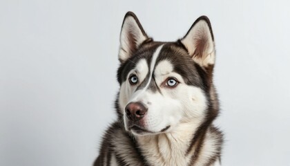 Fototapeta premium Majestic Siberian Husky Dog Portrait Stunning Blue Eyes White and Black Fur