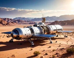 Sci-fi spaceship on desert planet